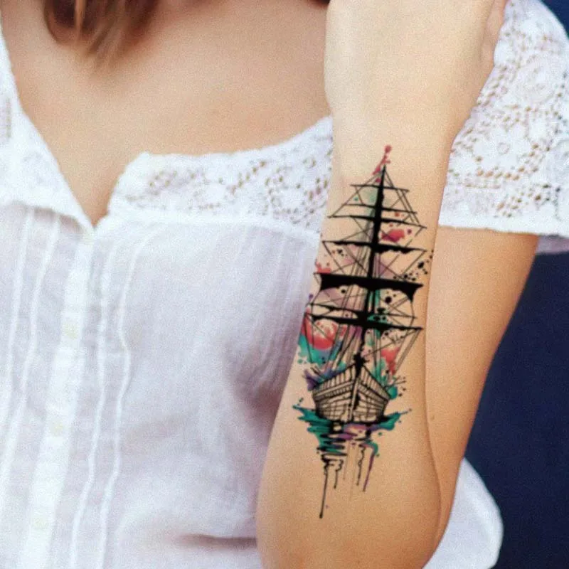 Sailboat Long-lasting Waterproof Temporary Tattoo Sticker, Realistic Non-reflective Fake Tattoo, for Men and Women