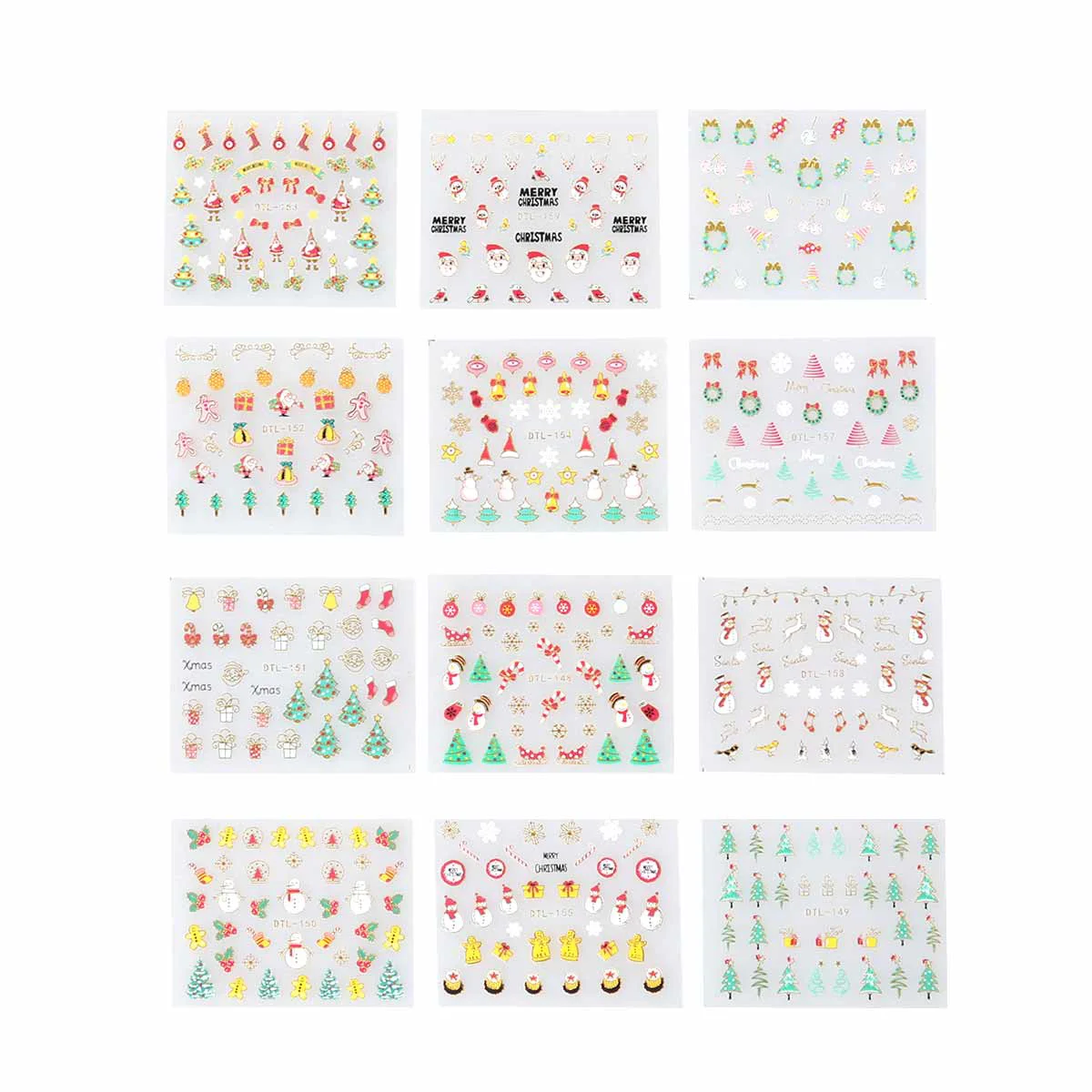 12 Pcs Nail Stickers Christmas Applique Decals Declas Accessories Manicure Decor