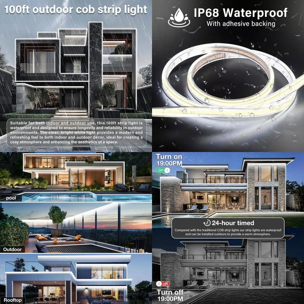 

Уличные светодиодные ленты 30 м, водонепроницаемые, диммируемые, 6500K, яркий белый свет, класс защиты IP68, управление через приложение и пульт, синхронизация с музыкой, для наружного освещения