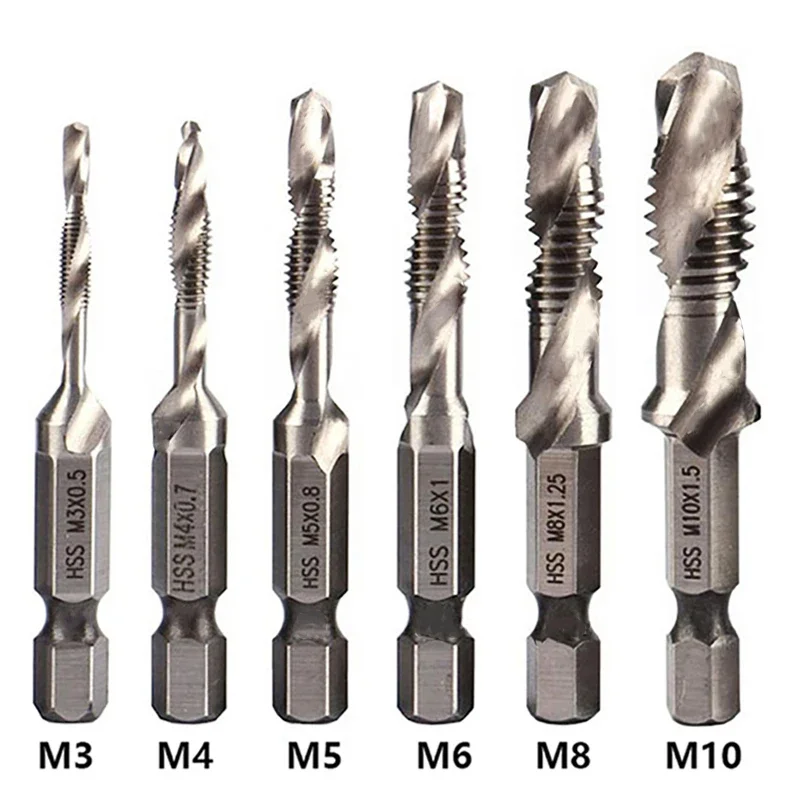 6Pcs Verbindung Gewindebohrer Bohrer Sechskantschaft Titan Überzogene HSS Schraube Gewinde Gewindebohrer Bit Schraube Maschine Gewindebohrer M3 M4 m5 M6 M8 M10 Handwerkzeuge