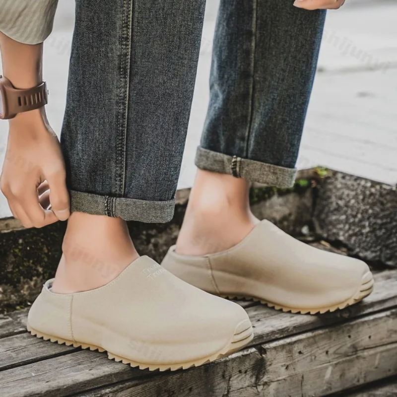 

2025 Spring Concise Design Fashion Trend Casual Half Slippers for Men Soft Soled Comfortable Slip on Beach Mules Chunky Draggers