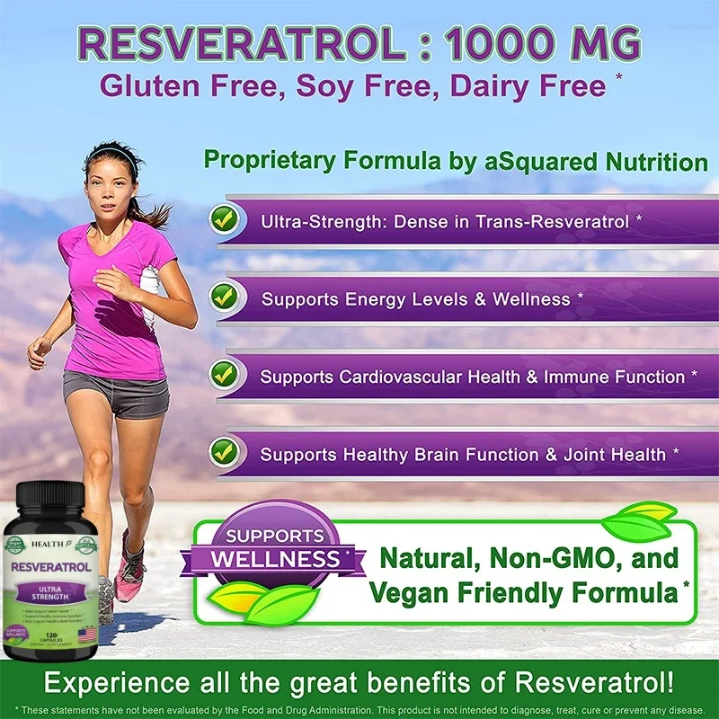 Resveratrol สุขภาพ1000มก., 120แคปซูล-มังสวิรัติ, ปราศจากกลูเตน, ปลอดจีเอ็มโอ