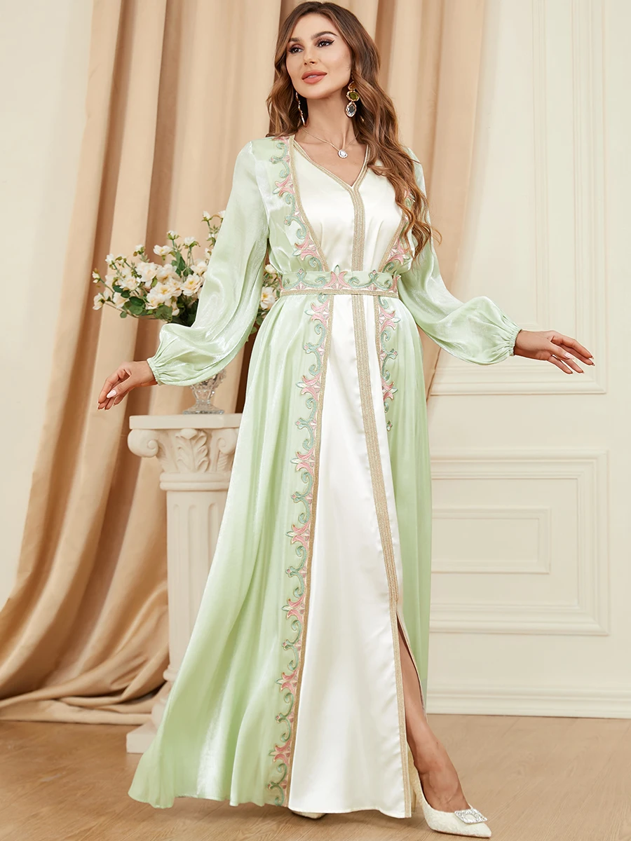 Elegant Muslin 2  Piece Abaya Set for Women Dress Maxi A-line Party Dresses Kimono Saudi Arabic Dubai Kaftan Morocco Kaftan 2023