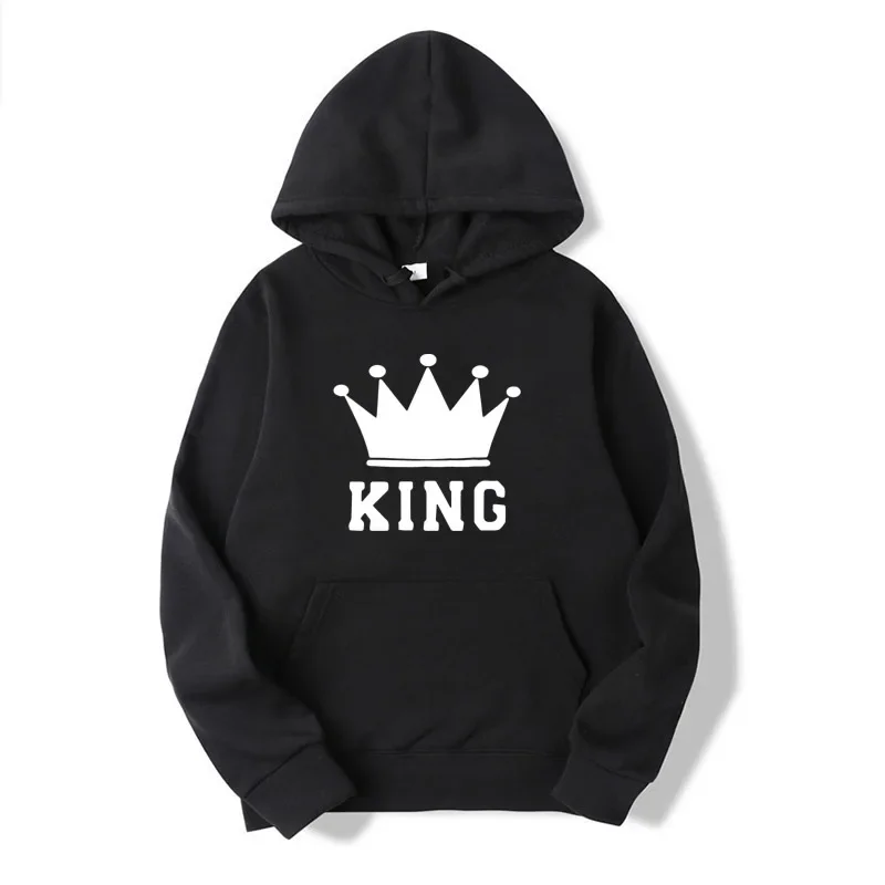 Spring Autumn Men's KING Print Hoodies Casual Loose Outdoor Sweat Top Fitness Running Pullover Sportswear