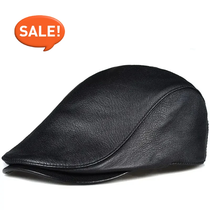 Men's Top Layer Sheepskin Leather Hat Winter Berets Male Warm Protection Cap 100% Genuine Leather Dad Hat Leisure