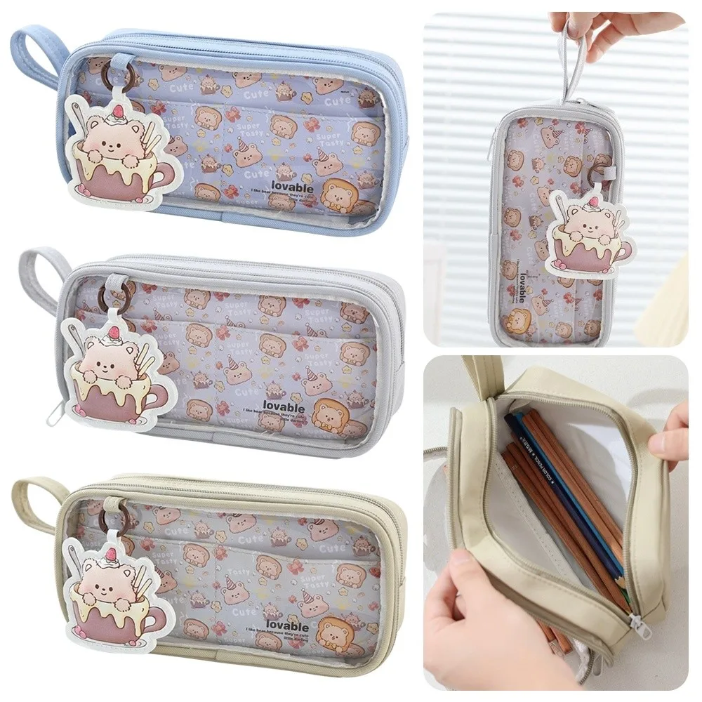 حقيبة أقلام كرتونية لطيفة جديدة ​ ​ مقلمة قماش متعددة الطبقات محمولة باليد ​ ​ حقيبة أدوات مكتبية لتخزين سطح المكتب واللوازم المكتبية المدرسية