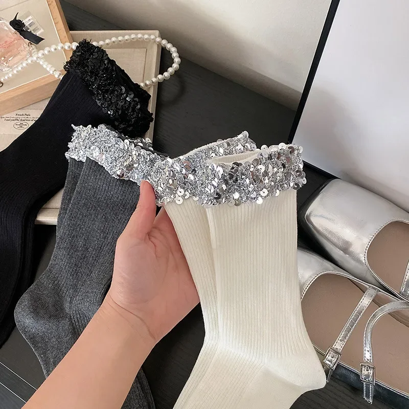 Calcetines brillantes y resistentes para mujer, calcetines finos de algodón a media pantorrilla, nuevo estilo, medias cómodas para el hogar, Lolita, primavera y verano, 2025