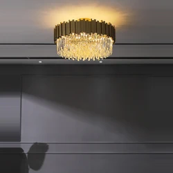 Dimmable LED Round Gold Chrome Crystal Ceiling Hanging Chandelier Lighting Lustre Suspension Luminaire Lampen For Living Room