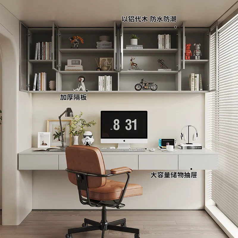 Modern Design Floating Desk Bookcase Nordic Creative Full Wall Space-saving Computer Desks Study Furniture مكتب عائم FYFD view 4