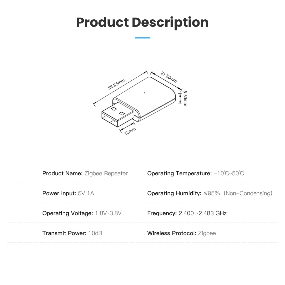 AVATTO Tuya ZigBee 3.0 Signal Repeater Amplifier USB Extender For Smart Life，Amplifier Expand Device Automation With Gateway