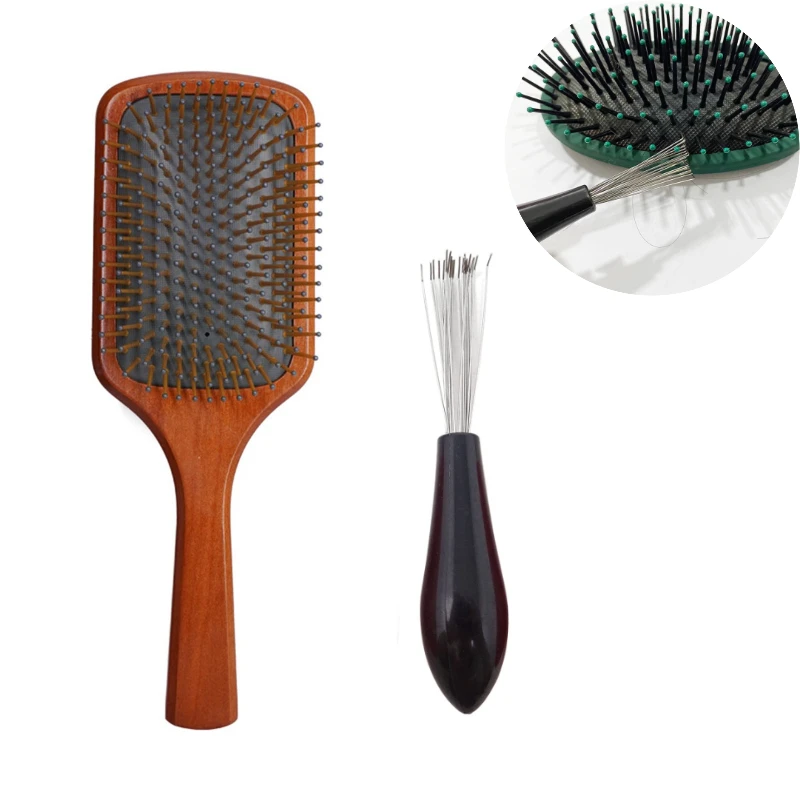 

Professional Grade Massage Comb with Built-in Hair Brush Cleaning Tool - Wide Tooth Detangling Brush for Deep Scalp Stimulation