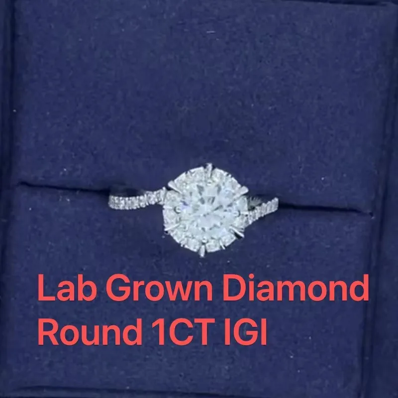 

Twist 14k Gold Round Cut 1 Ct Lab Grown IGI Certified Diamond Engagement Ring 14k White Gold CVD HPHT Diamond DEF Color VS-VVS