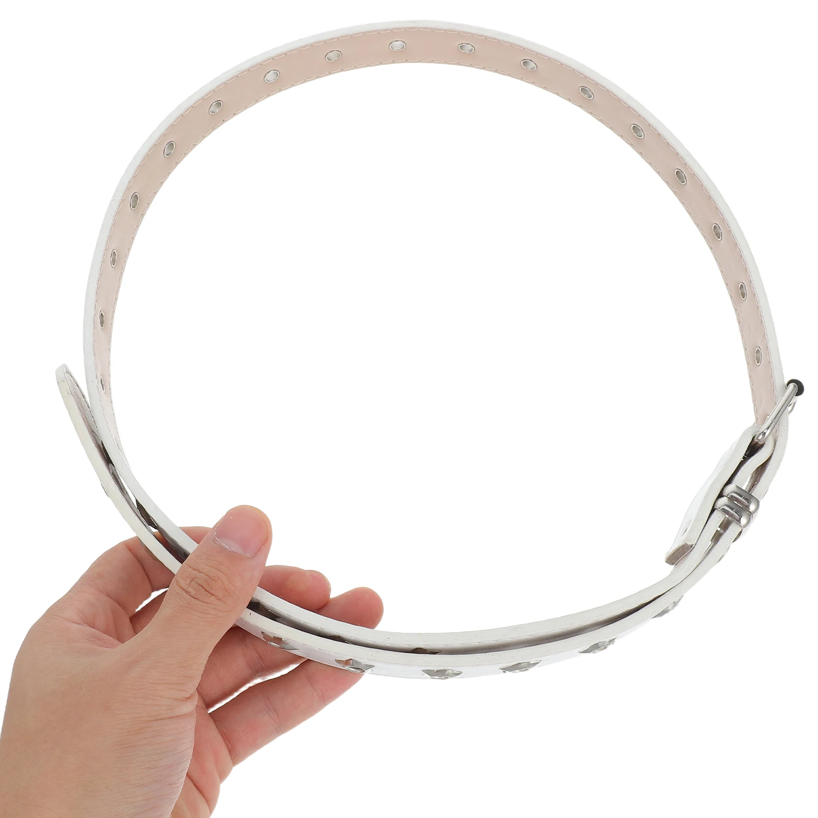 

Women Punk Waist Hollow Star Eyelet Adjustable Chunky White Faux Wear-Resistant Waistband Steampunk Style