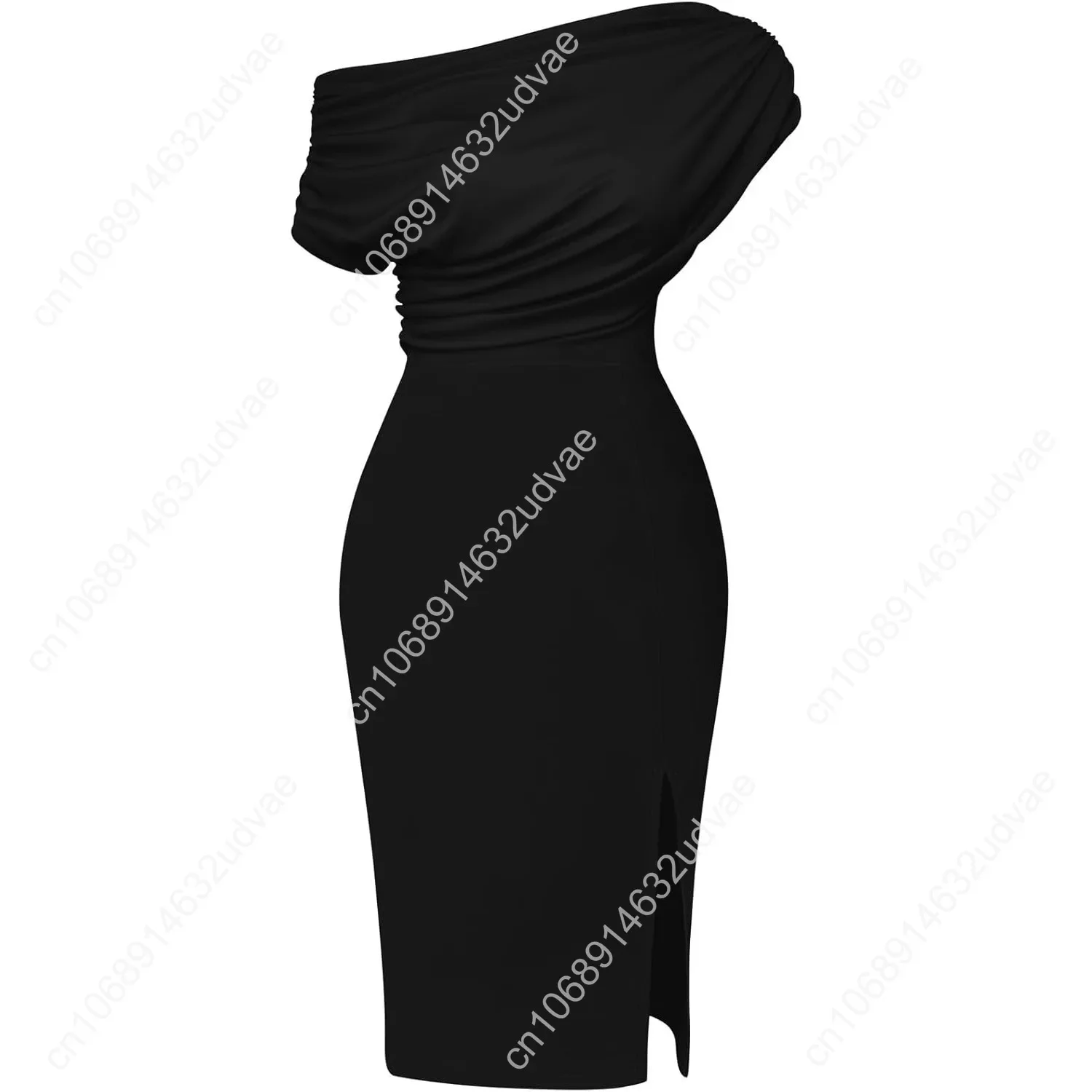 

Memoriesea Women's Elegant Off Shoulder Split Hem Bodycon Ruched Midi Club Party Dress