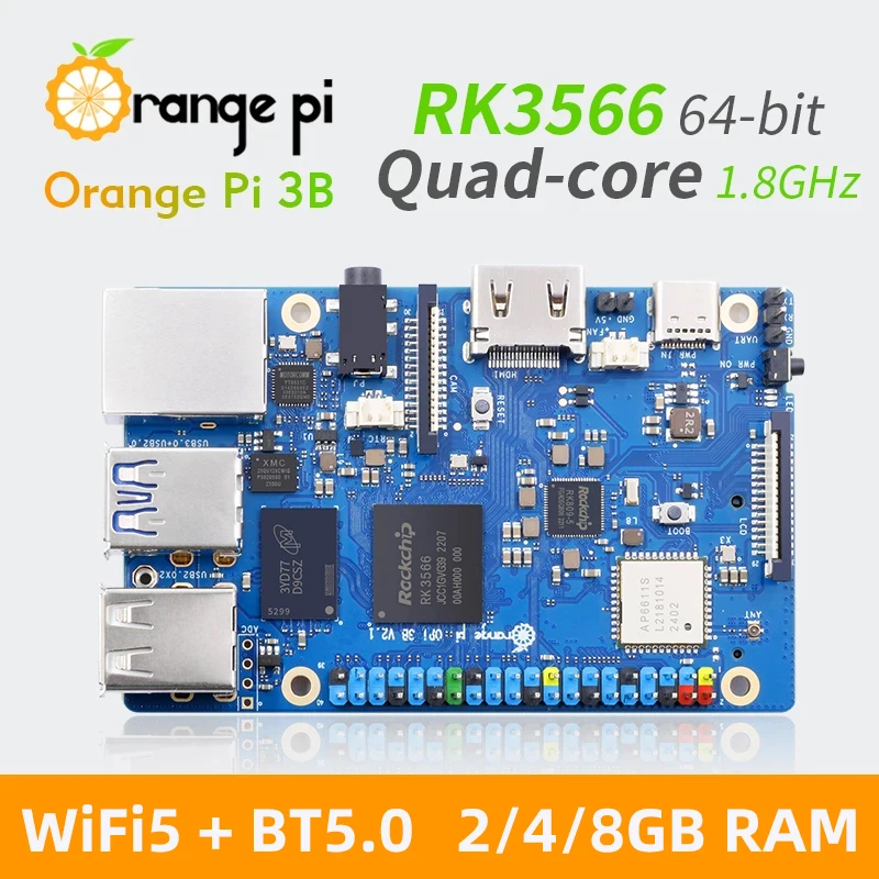 NEW Orange Pi 3B Rockchip RK3566 64-bit 2/4/8 GB RAM Optional 256G EMMC Case Fan Heatsink Power Supply SD Card for OPI 3B