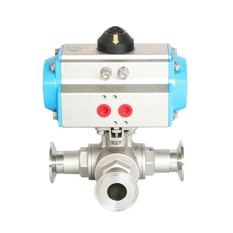 

Stainless steel pneumatic actuator 3-way three-ball valve three-clip sanitary ball valve