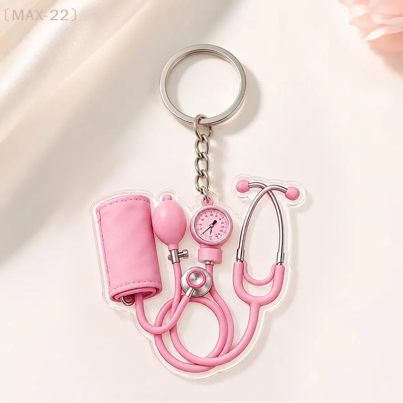 〔MAX-22〕1Pcs  Nurse Bag Charm Pendant 2D Flat Doctor Cute Pink Mini Stethoscope Keychain Gift Accessory For Keys Backpack