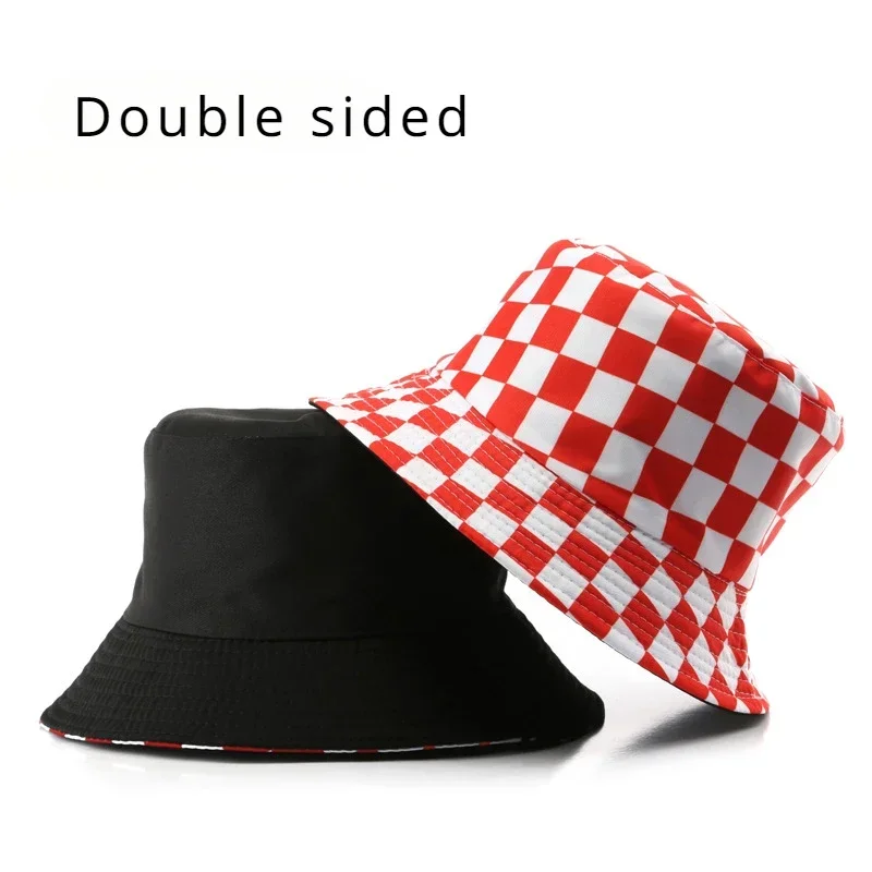 Double Sided Plaid Bucket Hats for Women and Men Fashion Personality Fisherman Cap Outdoor Sports Travel Sun Shade Bob Hat Gorra