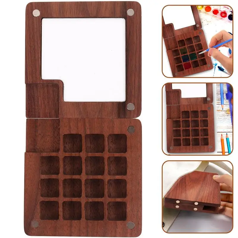 Wooden Palette Watercolor Case Artist Student Wood Traysing Box Lid DIY Pigment Tray Mixing