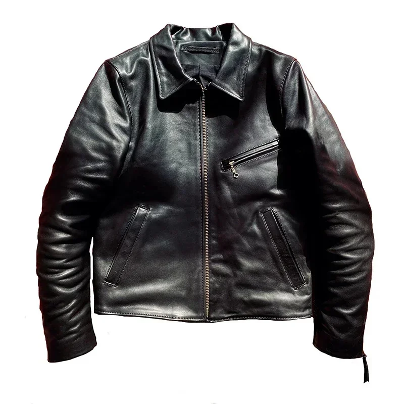 LNY!Wholesales.Brand new asian size motor rider oil horsehide jacket.Men slim genuine leather coat.luxury 1930 cloth