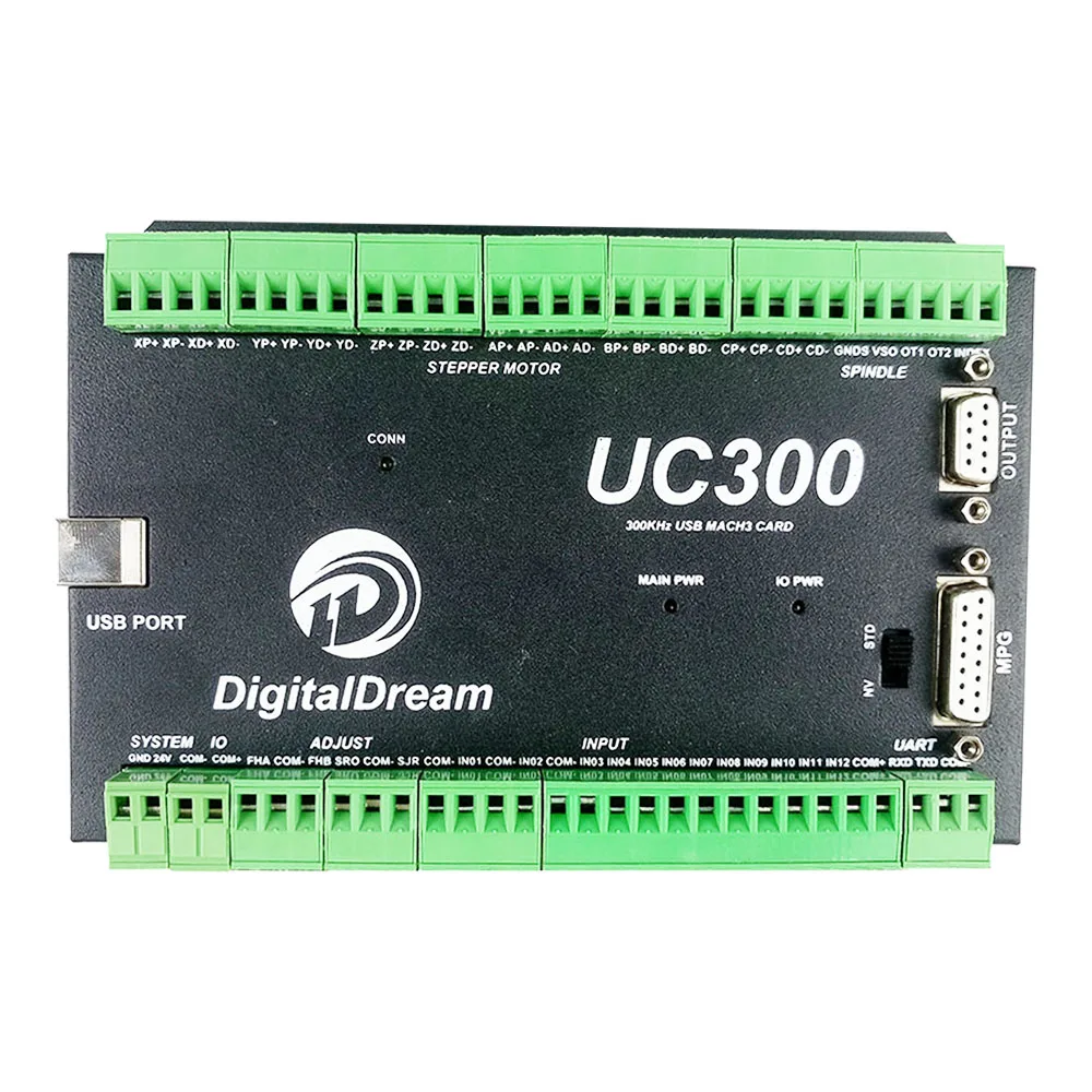 UC300 300Khz 24VDC 1A Mach 3 CNC Motion Controller With NVMPG Pendant For Cutting Machinery Manufacturing Plant With 75w power