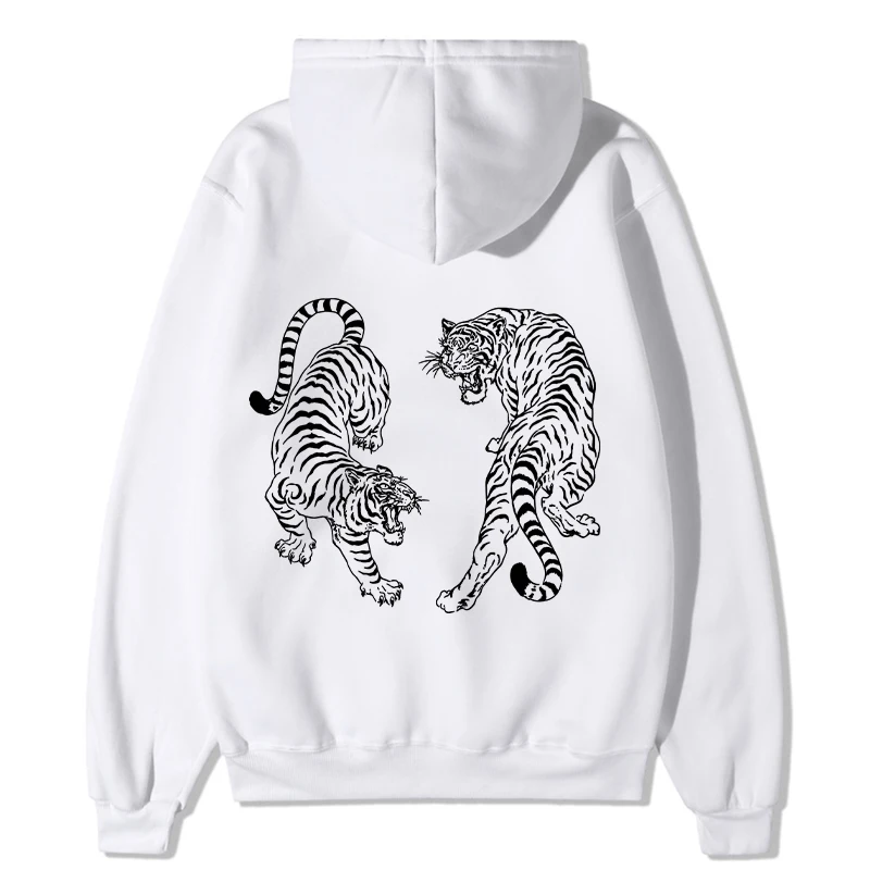 Vintage Tiger Pullover Hoodies Women's Sweatshirts Trendy Graphic Hooded Long Sleeve Hoody Hip Hop Female Aesthetic Outerwears