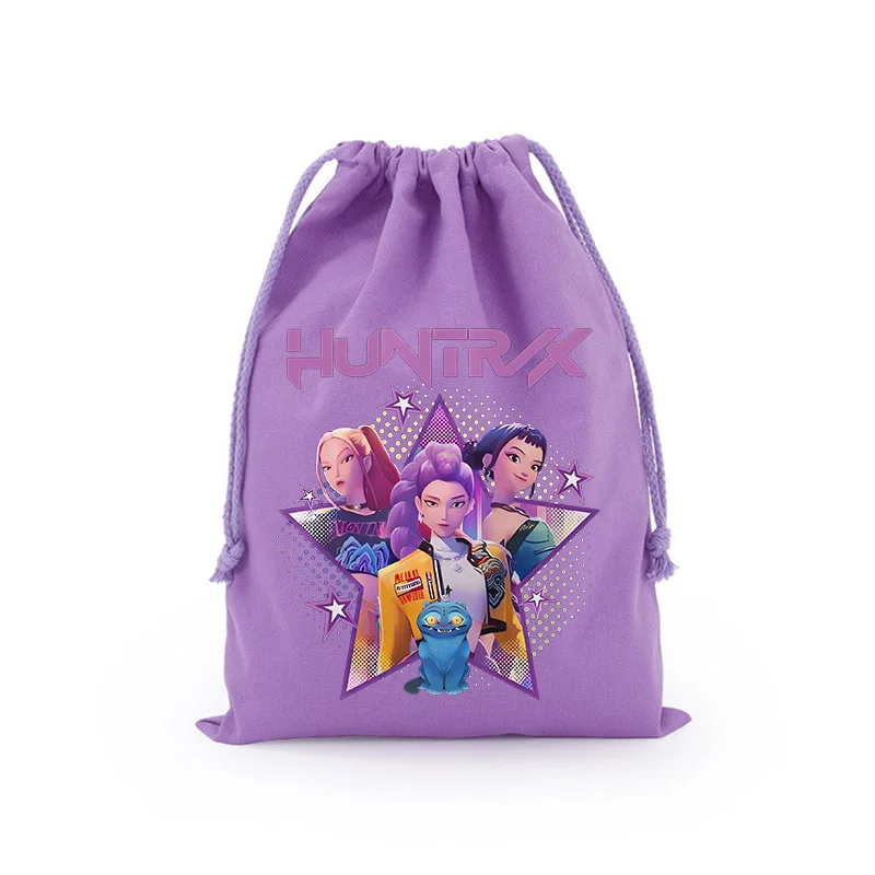 

KPop Demon Hunters Storage Drawstring Bag Music Cartoon Party Cookies Candy Package Print Cotton Key Pouch Kids Gift Bags