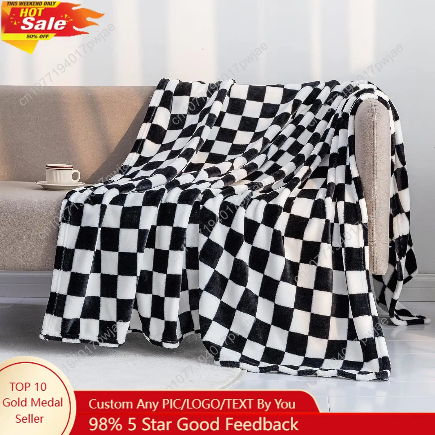 

LOMAO Throw Blankets Flannel Blanket with Checkerboard Grid Pattern Soft Throw Blanket for Couch Bed Sofa Luxurious Warm and C