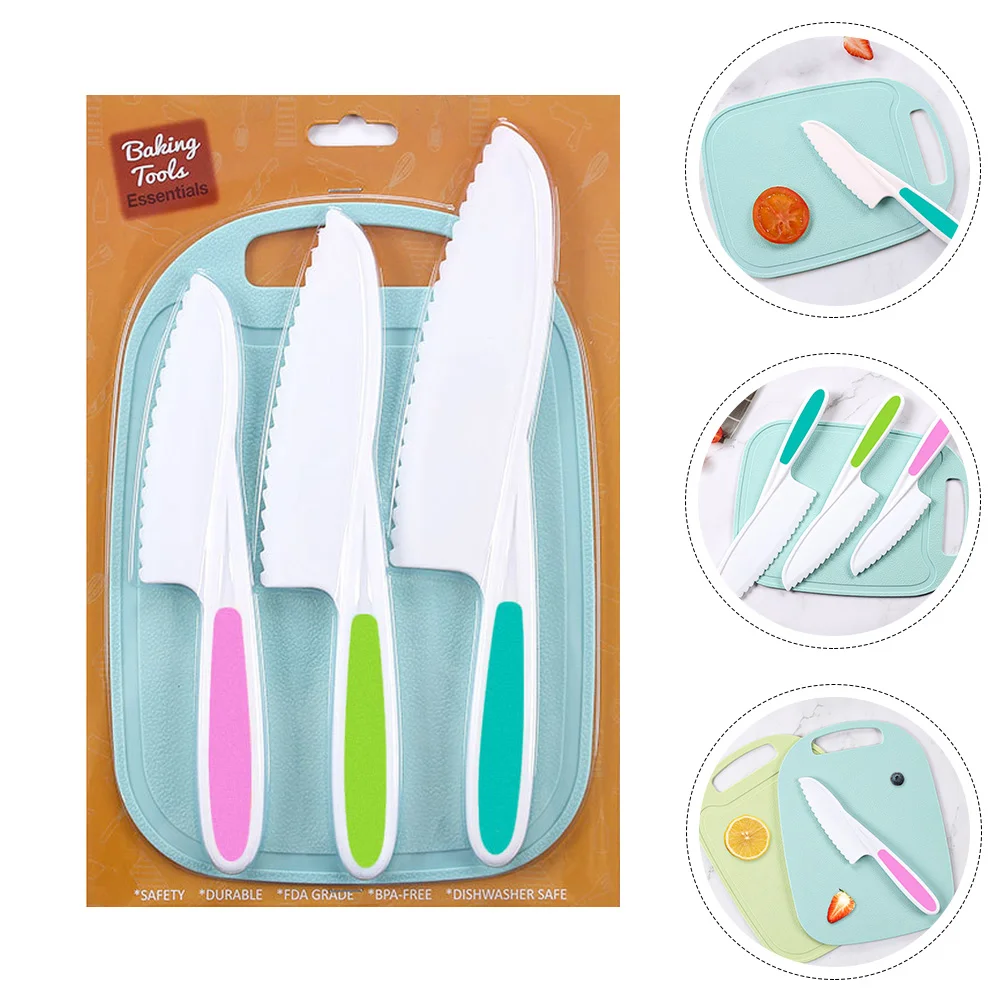 Children's Cutting Board Set Toys Kids Kitchen Tools Safe Playhouse Plastic Knives