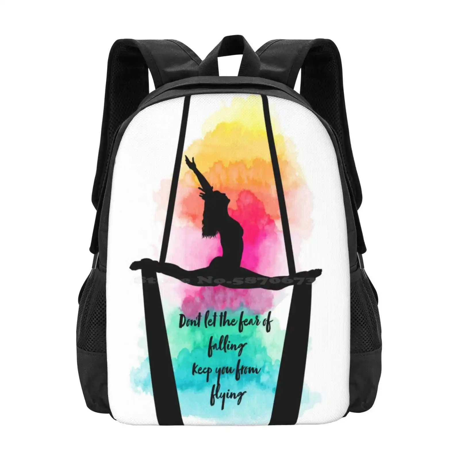 Aerial Silks 'Fear Of Falling' Quote Rainbow Hot Sale Schoolbag Backpack Fashion Bags Aerial Arts Aerial Silks Polelife Pole