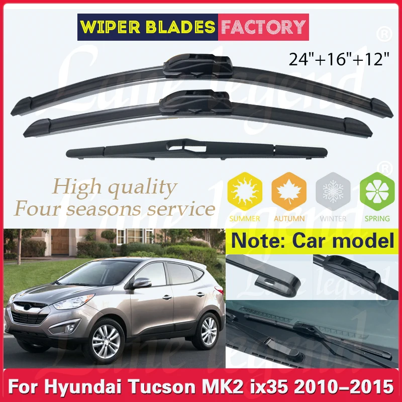 

For Hyundai Tucson MK2 ix35 2010-2015 Front Rear Wiper Blades Brushes Cutter Accessories J Hook 2010 2011 2012 2013 2014 2015