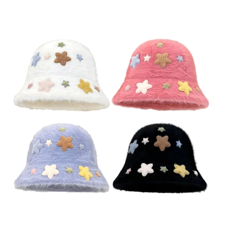 

Plush Beanie Hat for Women Y2K Warm Furry Star Bucket Hat Girls Sun Protective Cap Fashion Hat Teens Breathable Headwear