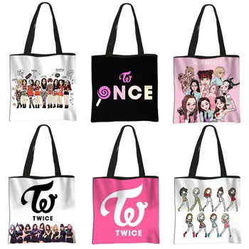 Koreanische KPOP Twice Einkaufstasche Fancy Nayeon Frauen Kausalen Totes Große Kapazität Lagerung Schulter Taschen Damen Wiederverwendbare Shopper Taschen