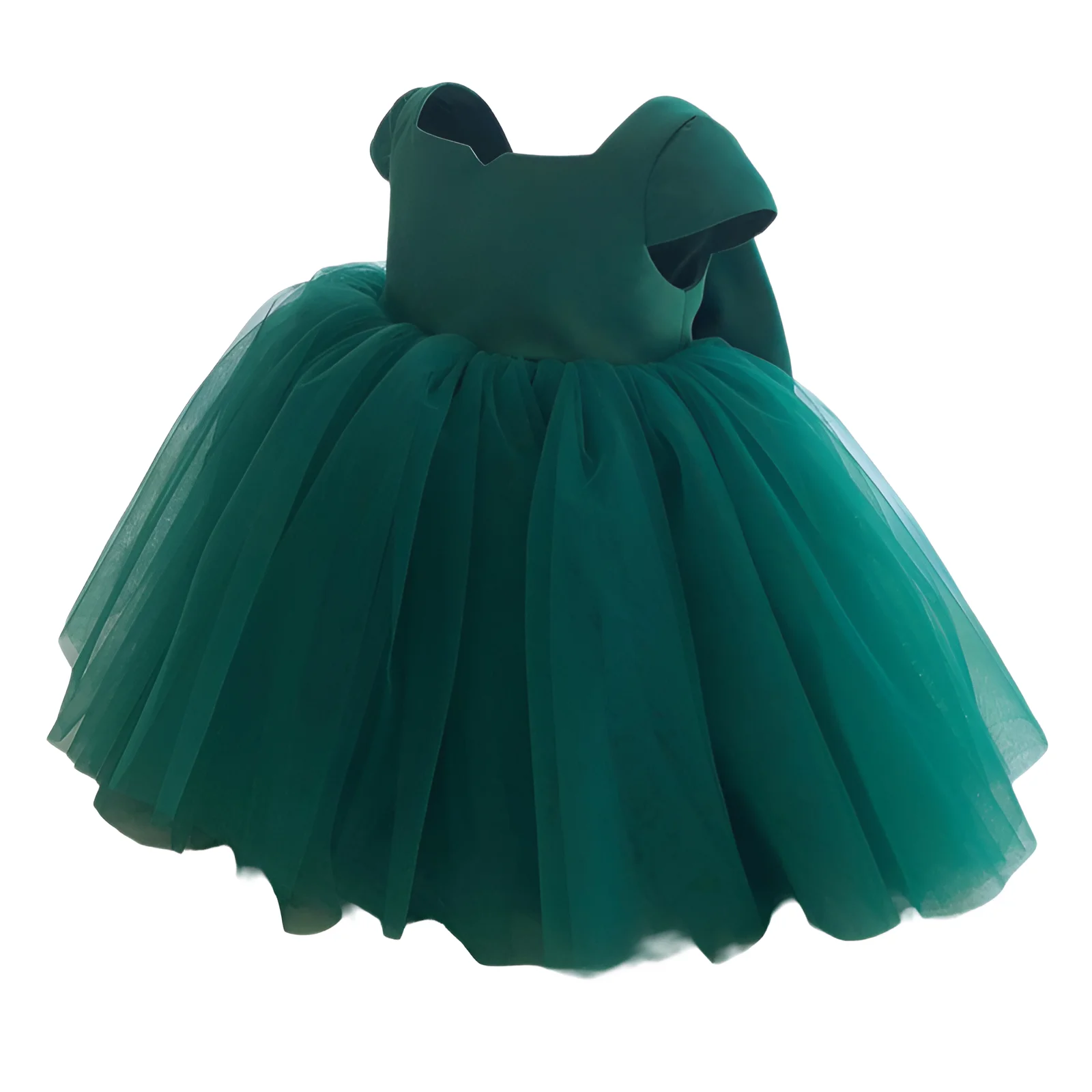 2-10 Years Old Brief Green Girl\'s Puffy Dresses Mesh Big Bow Kid Vestidos 2 4 6 8 10 Years Old Kids Clothes OGF244437