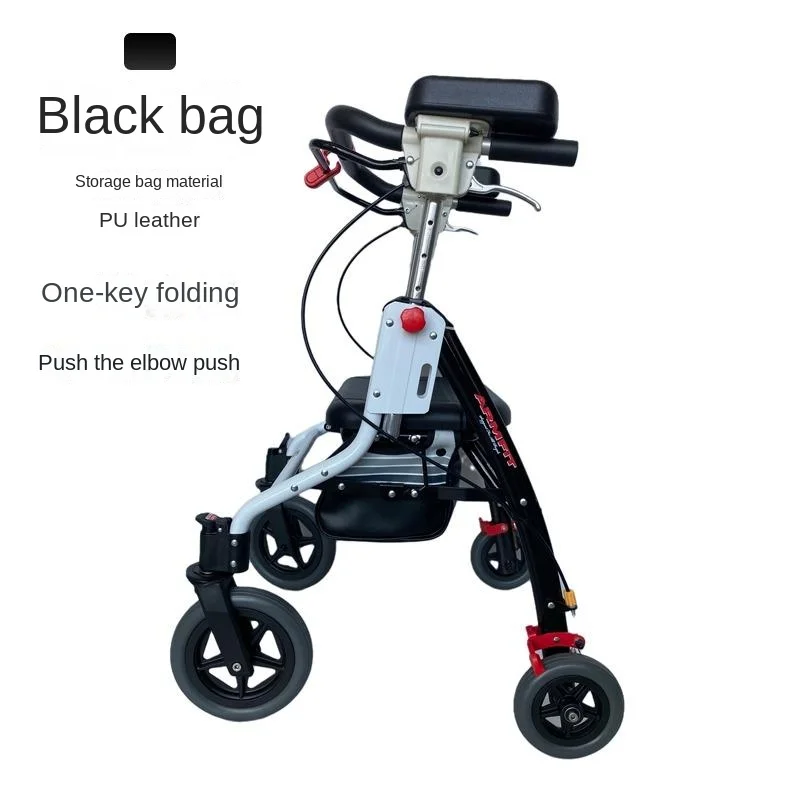 

Elderly Portable Foldable Walker Shopping Cart with Wheels Aluminum Alloy Height Adjustable Mobile Assistance Handcart