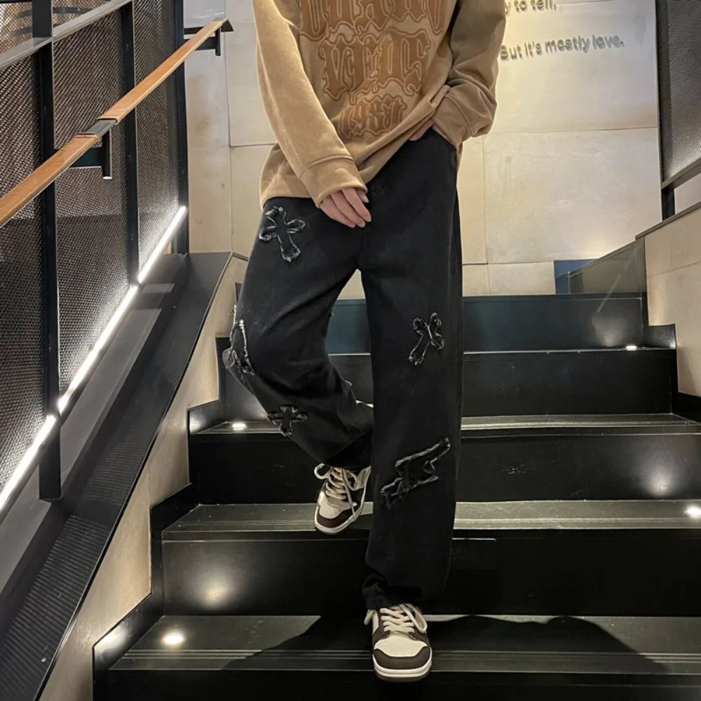 2025 novas calças de brim masculinas unissex perna larga calças jeans soltas retas calças de brim masculinas bonitas casuais hip hop calças de brim