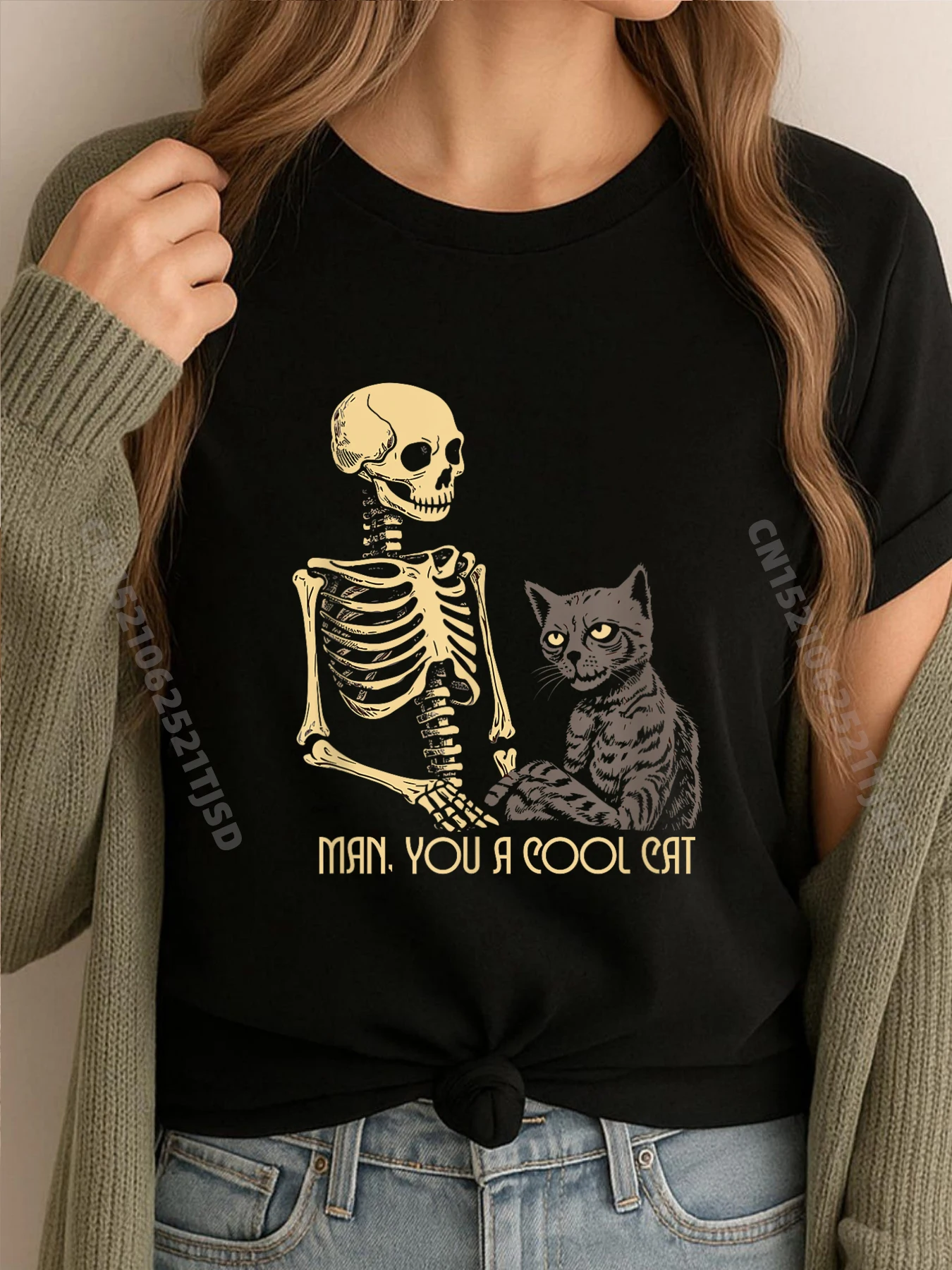 

Мужчина, ты крутой кот, кот, Хэллоуин, осень, скелет, забавные футболки, удобные футболки с рисунком, мытая футболка с графикой больших размеров