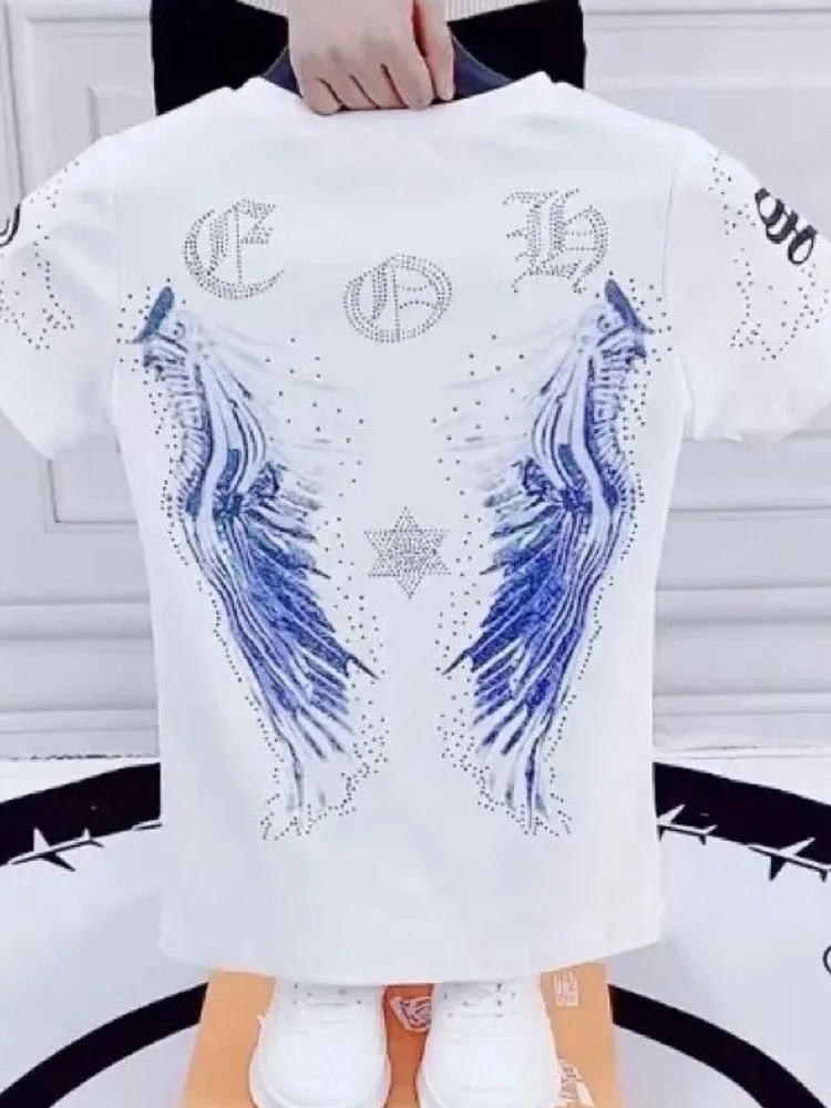 

Men's ort Sve T-irt Wing Print Casual Faion Summer Breathable Cotton Top f Sve Trendy Streetwear