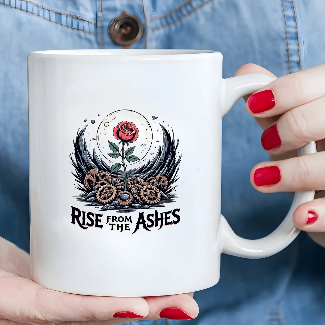 

11oz Cup + Retro Art Red Rose + Mechanical Gear + Night Sky Starry Cup Christmas Family Office Gift
