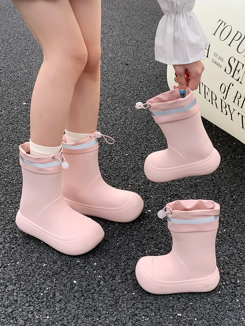

Women's Waterproof Rain Boots Dstring Cuffed Casual Faion Anti-slip Rain oes ort Tube EVA Material All Seasons