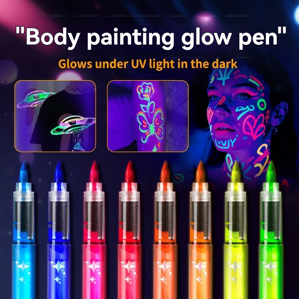 8 ألوان/مجموعة أقلام طلاء أكريليك فلورسنت بالأشعة فوق البنفسجية نيون ، علامات طلاء ، توهج في الظلام مشرق لتقوم بها بنفسك قلم تحديد مضيئة لوازم فنية #2