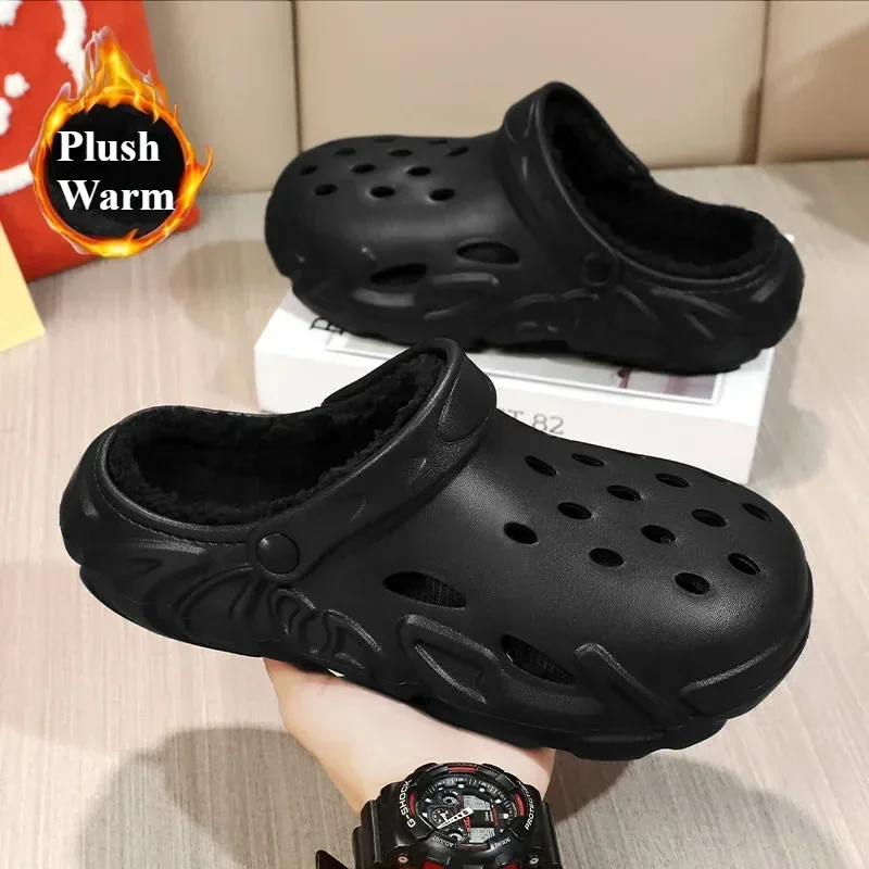 Zapatillas cálidas de invierno para hombre, zapatillas de felpa para mujer, pantuflas peludas cálidas para parejas, zuecos de piel para interiores, zapatos de algodón para el hogar, chanclas informales esponjosas