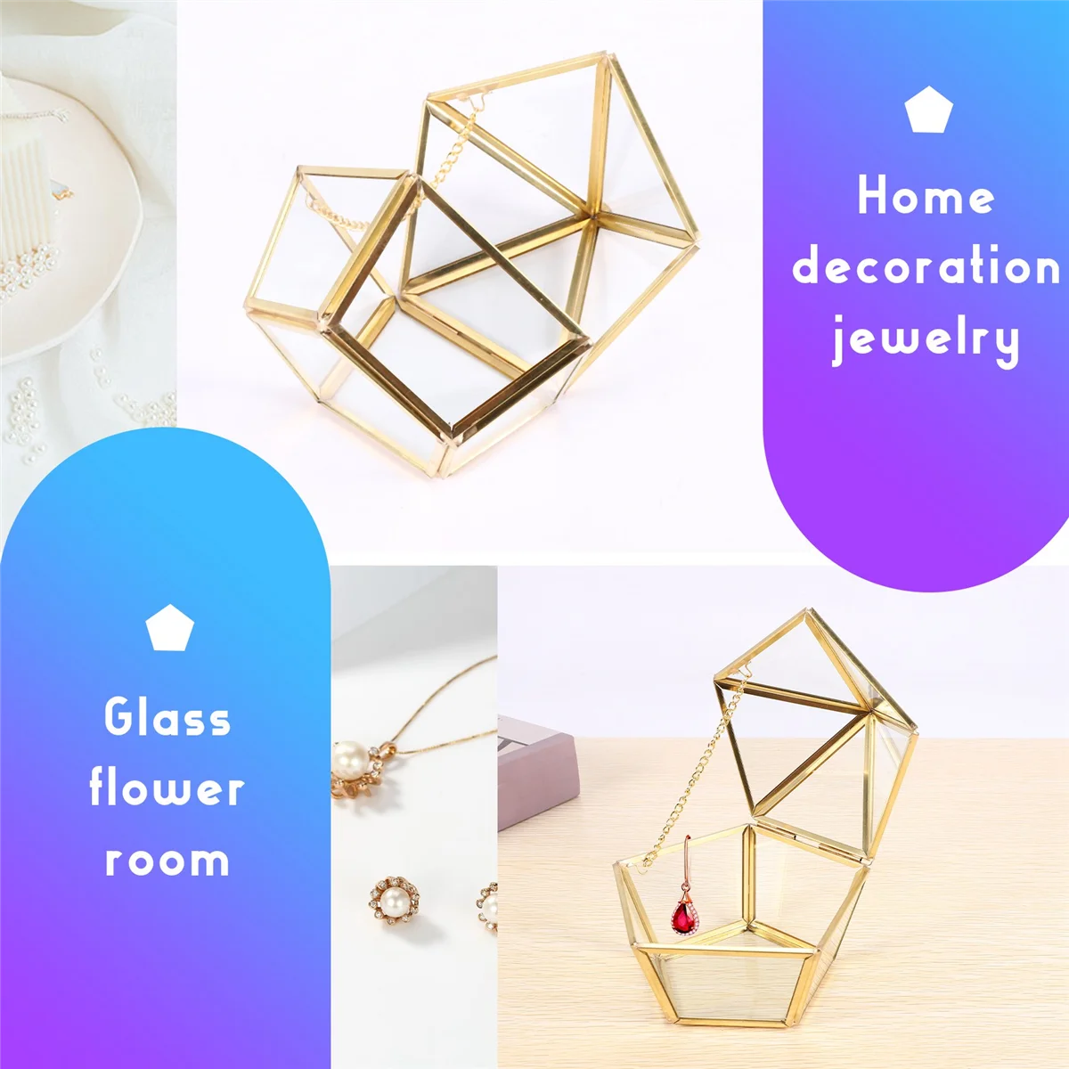 Glass Ring Box Wedding Jewelry Case Immortal Flower Glass Cover Creative Home DecorationJAS