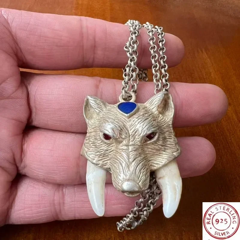 Tibetan Silver Inlaid Beast Tooth Pendant, Vintage Patina Finish, Well Preserved, Real Shot Ethnic Jewelry