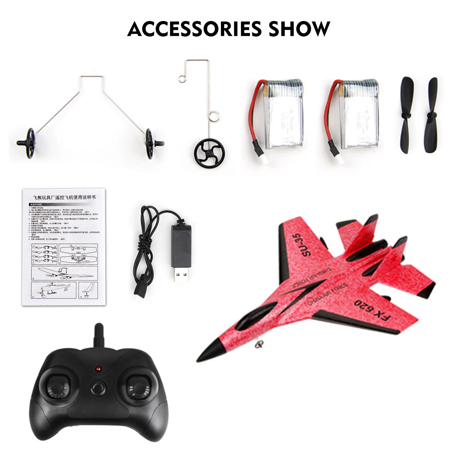 Avion RC 2.4GHz, modèle d'avion coulissant SU-35, jouets de vol EPP, stabilité gyroscopique à 3 axes pour adultes, enfants et garçons, 2 batteries