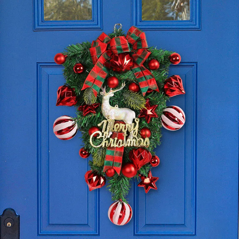 New Christmas Front Door Wreath Deer Decor Upside Down Christmas Tree Hanging Swag Garlands For Party Festival Hot Sale