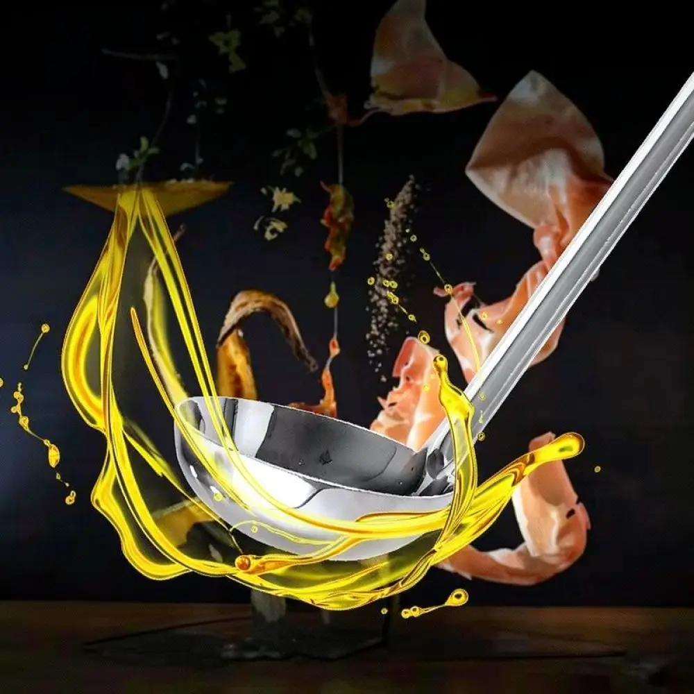 Modern Stainless Steel Kitchen Ladle Long Handle Spoon With Hanging Hook Thickened Metal Cooking Utensil For Daily Use