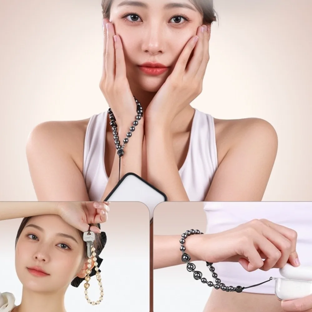 

Cat Eye Beaded Phone Lanyard Wrist Strap Handmade Pearl Phone Chain Anti Loss Sling Colorful Cellphone Charm Christmas Present