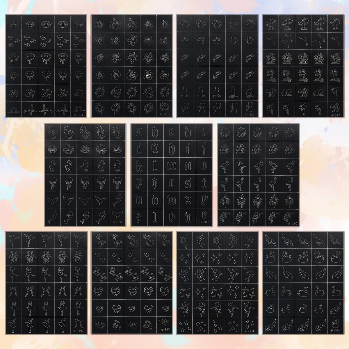 3 to 110 Sheets Black Airbrush Nail Stencil Stickers Mixed Pattern Self Adhesive Hollow Template Nail Guides DIY Manicure