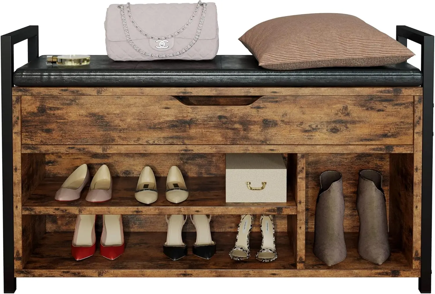 

35.4inch Shoe Storage Bench Storage Shoe Rack Organizer Lift Top All Seasons Universal Vintage Brown